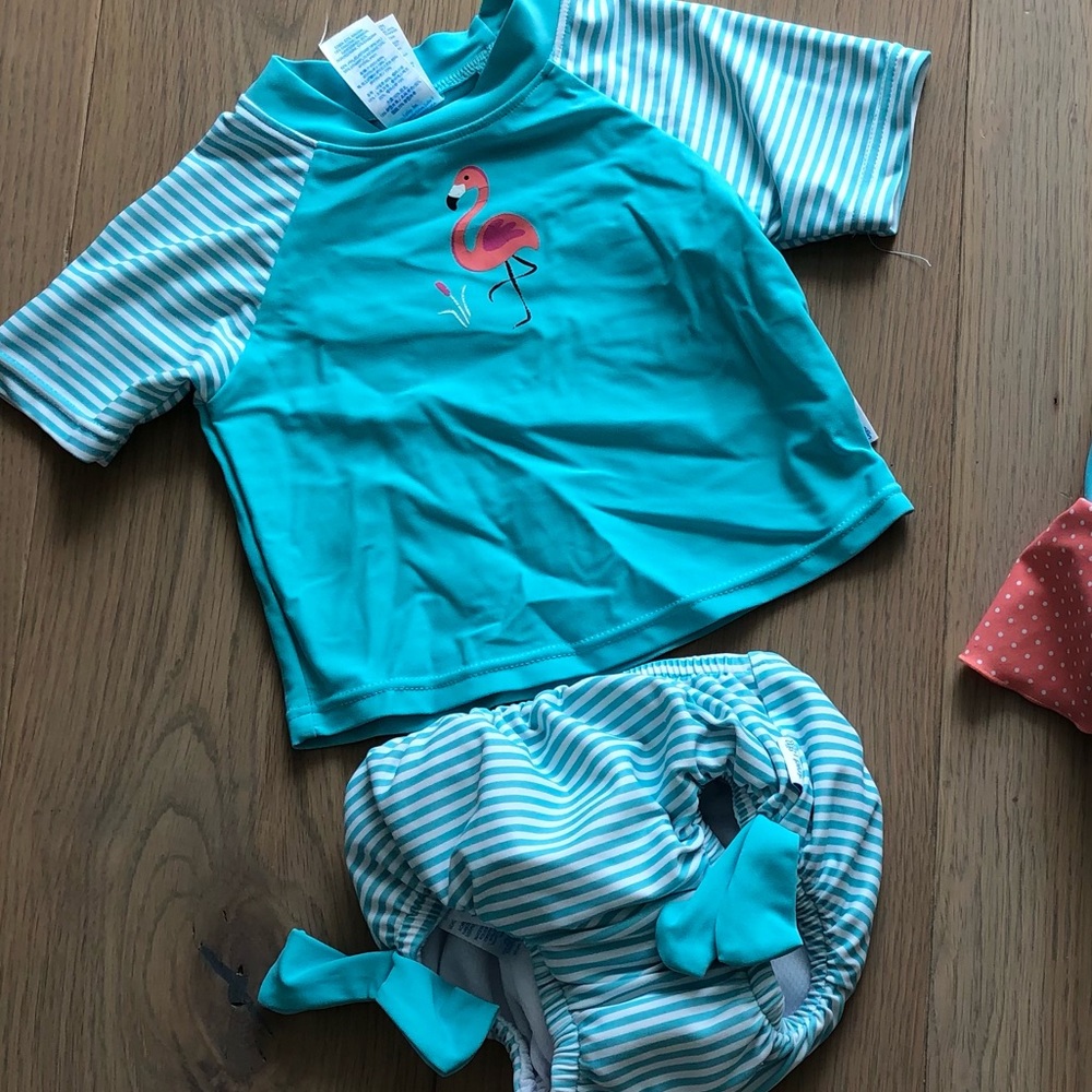 Iplay Flamingo Rashguard and swim diaper